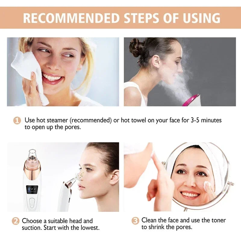 Blackhead Remover Vacuum Suction USB Rechargeable Facial Pore Cleaner Spot Acne Pimple Black Head Extractor Skin Care Tool Kit